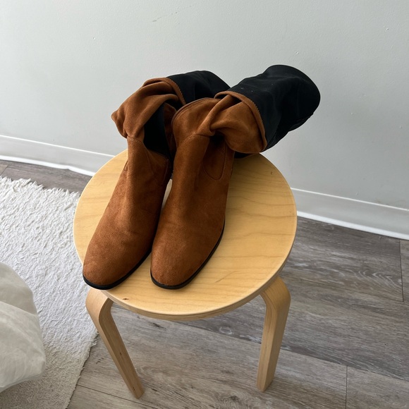 ZARA - BROWN SUEDE OVER THE KNEE BOOTS - Picture 2 of 5